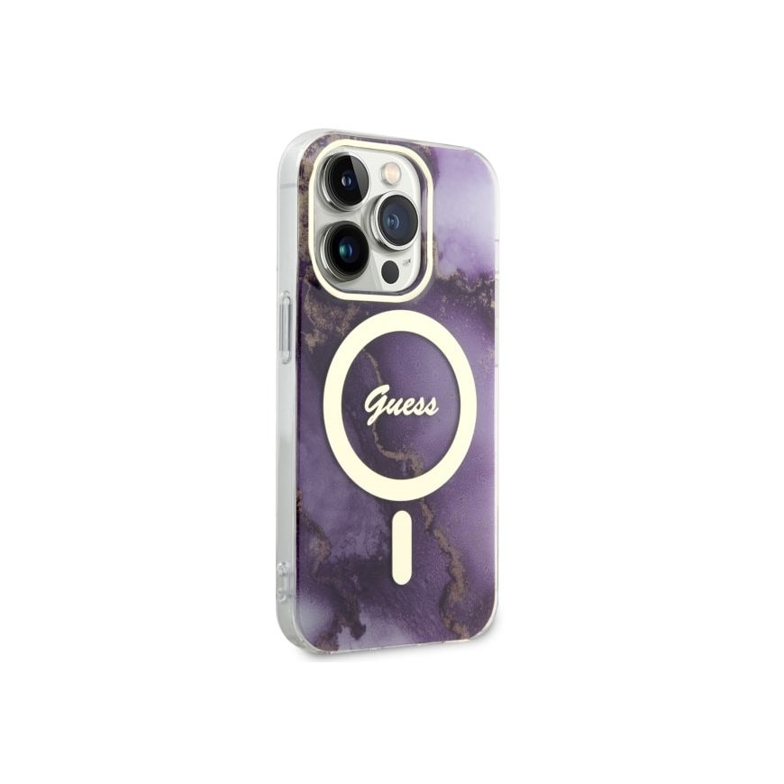 Case Guess GUHMP14LHTMRSU iPhone 14 Pro 6.1" purple hardcase Golden Marble MagSafe – 4