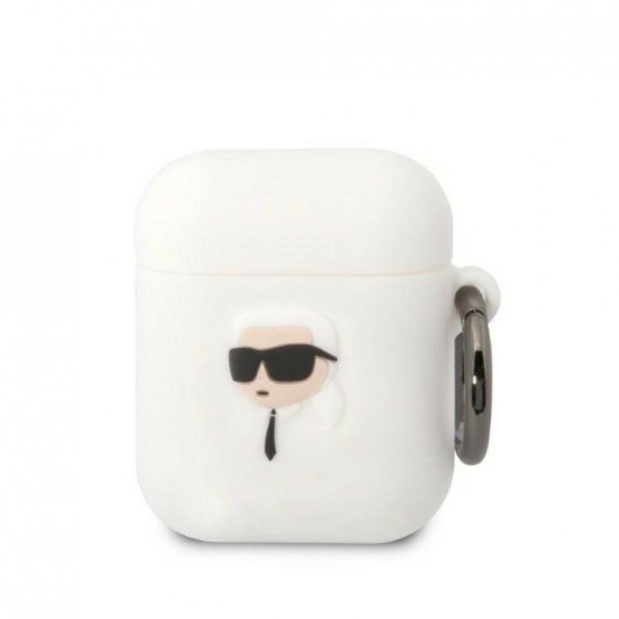Karl Lagerfeld Dėklas ochronne na ausinės Karl Lagerfeld do AirPods 1/2 cover balta/baltas silikoninis Karl Head 3D – 3