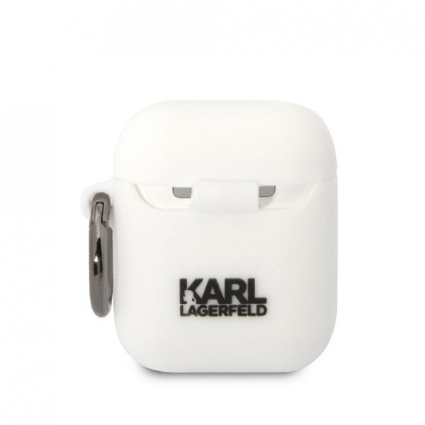 Karl Lagerfeld Dėklas ochronne na ausinės Karl Lagerfeld do AirPods 1/2 cover balta/baltas silikoninis Karl Head 3D – 4