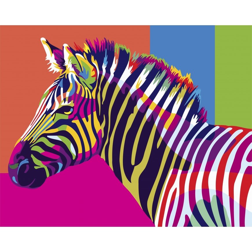 Beldizart Wizardi paint by number kit. Rainbow zebra 40x50 cm T077