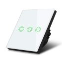 Maclean Tactile light switch, triple, glass, white with round button, dimensions 86x86mm (MCE705)
