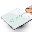 Maclean Tactile light switch, triple, glass, white with round button, dimensions 86x86mm (MCE705)