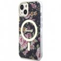 Guess case for iPhone 14 Plus 6.7" GUHMP14MHCFWSK Black Hardcase Magsafe IML Flower Guess case for iPhone 14 Plus 6.7" GUHMP14MHCFWSK Black Hardcase Magsafe IML Flower
