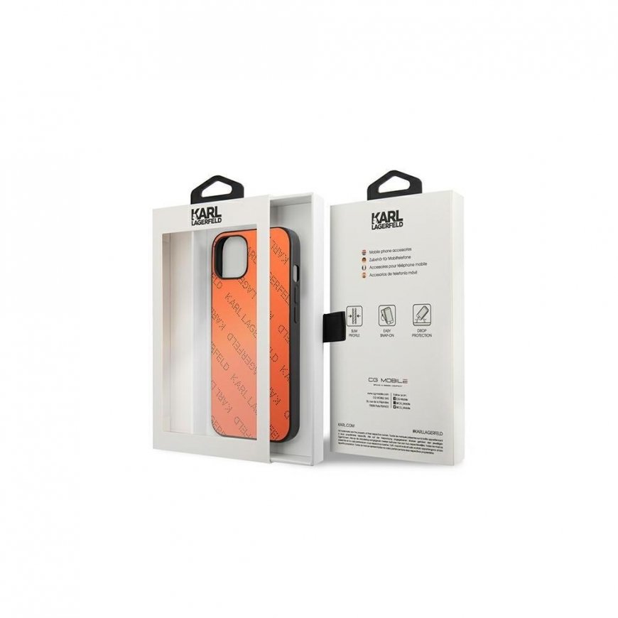 Karl Lagerfeld dėklas iPhone 13 Mini KLHCP13SPTLO oranžinis kietas dėklas Allover Logo – 4