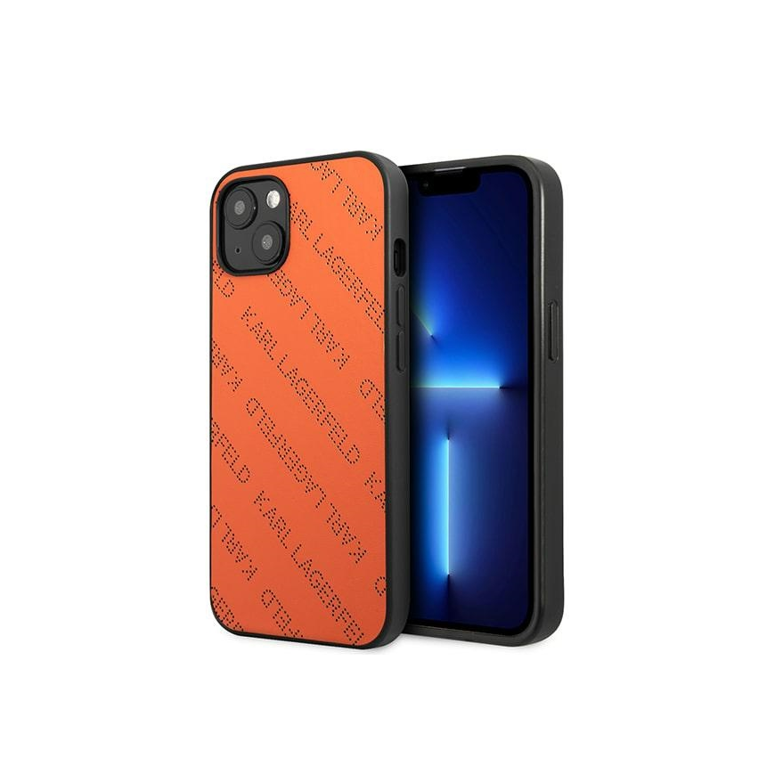 Karl Lagerfeld dėklas iPhone 13 Mini KLHCP13SPTLO oranžinis kietas dėklas Allover Logo – 5