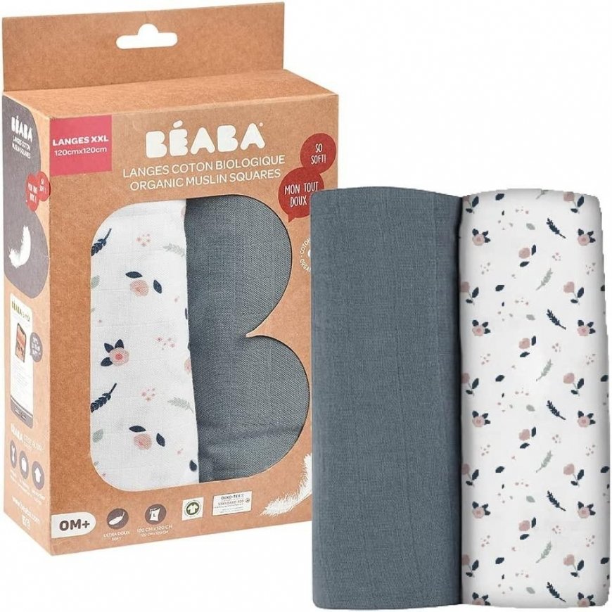BEABA COTTON 2 PCS. XXL SIZE DIAPER SET 120X120 CM, STORMY WEATHER/SPRING FLOWER – 2