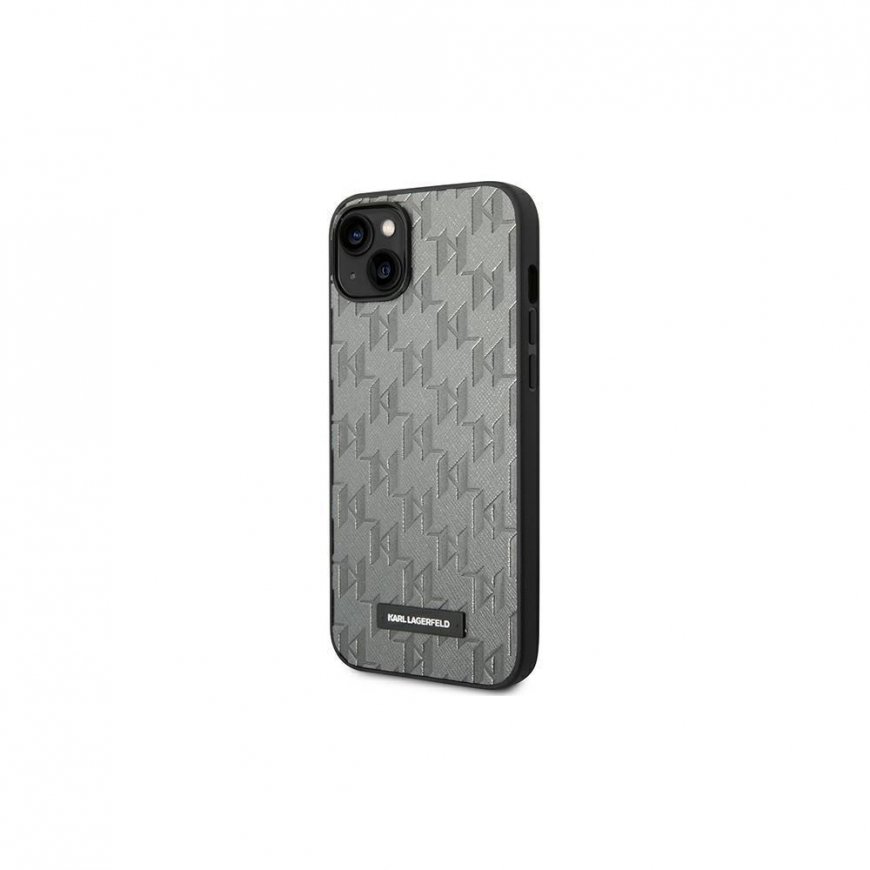 Karl Lagerfeld dėklas iPhone 14 Plus 6,7" KLHCP14MSAKLHPG pilkas HC PU Saffiano Mono Metal Logo