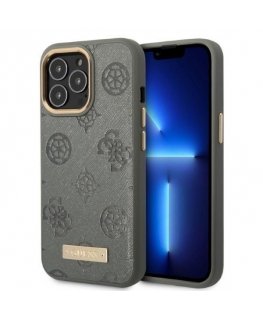 Guess GUHMP13LSAPSTG iPhone 13 Pro / 13 6,1 colio pilkas/pilkas kietas dėklas Peony Logo Plokštė MagSafe