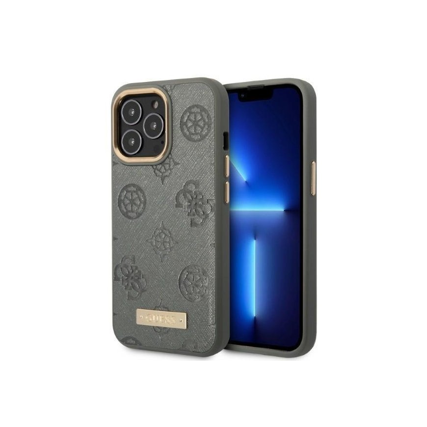 Guess GUHMP13LSAPSTG iPhone 13 Pro / 13 6,1 colio pilkas/pilkas kietas dėklas Peony Logo Plokštė MagSafe