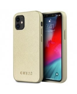 Guess GUHCP12SIGLGO iPhone 12 mini 5,4 colio auksinis/auksinis kietas vaivorykštinis dėklas