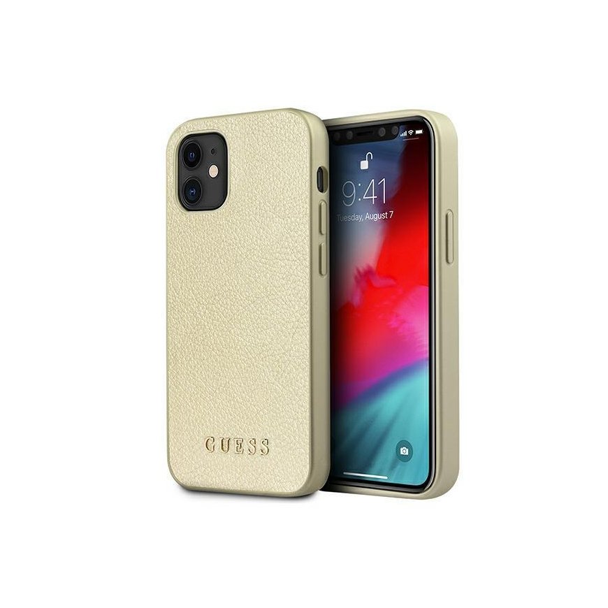 Guess GUHCP12SIGLGO iPhone 12 mini 5,4 colio auksinis/auksinis kietas vaivorykštinis dėklas