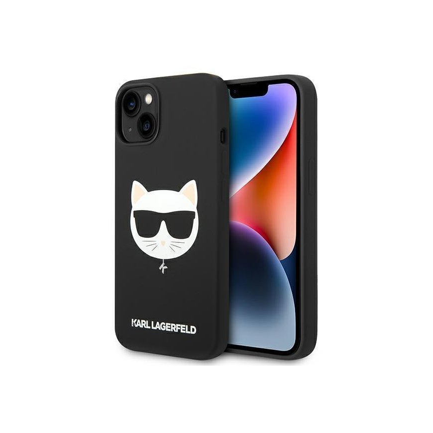 Dėklas Karl Lagerfeld KLHMP14MSLCHBK iPhone 14 Plus 6,7 colių kieto dėklo juoda / juoda silikoninė Choupette galvutė Magsafe
