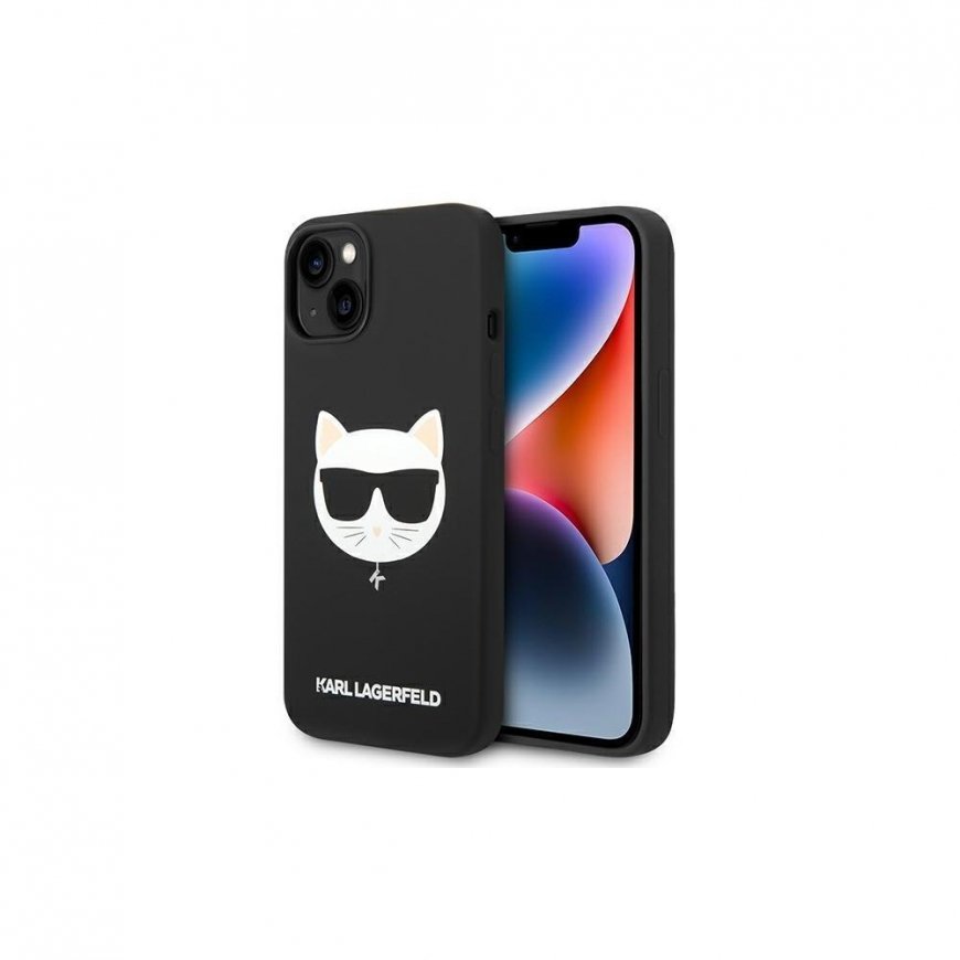 Dėklas Karl Lagerfeld KLHMP14MSLCHBK iPhone 14 Plus 6,7 colių kieto dėklo juoda / juoda silikoninė Choupette galvutė Magsafe – 3