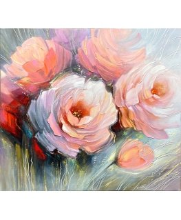 Oil painting 100x100cm, pastel blossoms