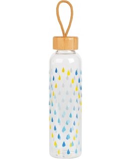 Drinkware Cambridge CM06991 Raindrops Glass Bottle 550ml with Bamboo Lid