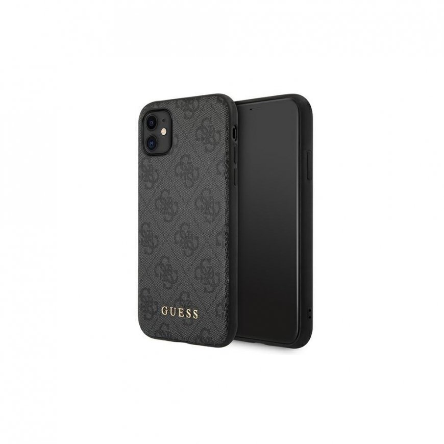 Guess case for iPhone 11 GUHCN61G4GFGR hardcase PU 4G Metal Gold Logo pilkas – 2