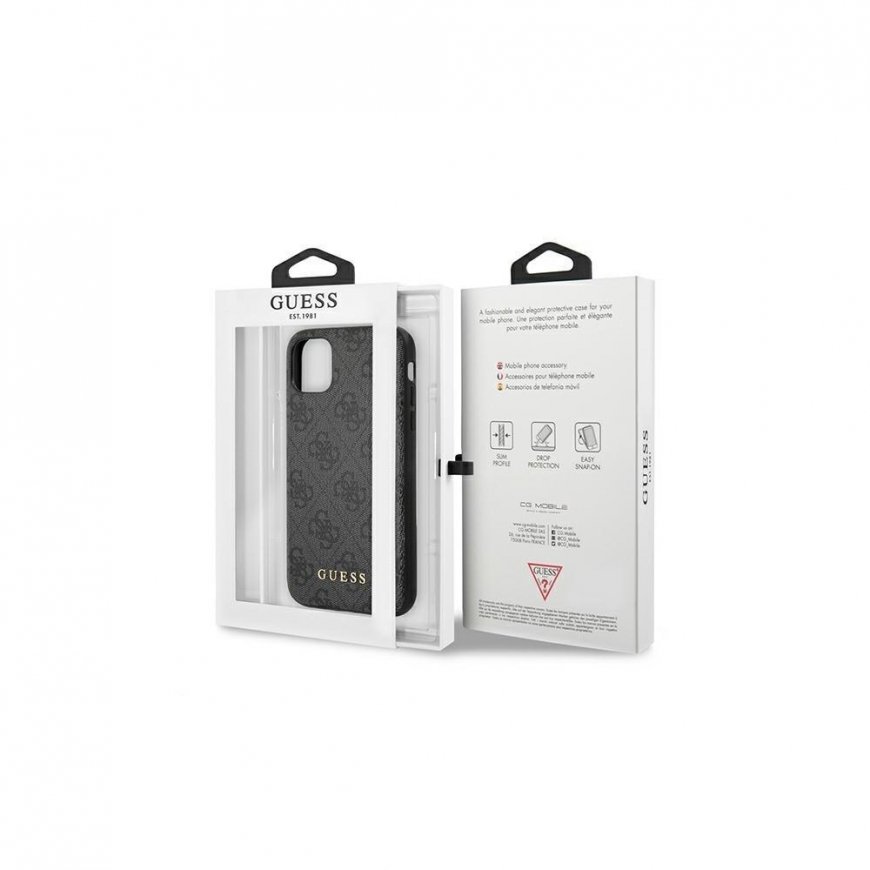 Guess case for iPhone 11 GUHCN61G4GFGR hardcase PU 4G Metal Gold Logo gray – 4