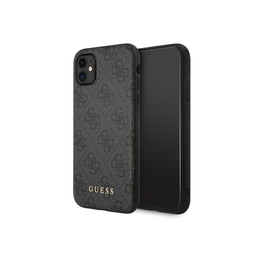 Guess case for iPhone 11 GUHCN61G4GFGR hardcase PU 4G Metal Gold Logo gray – 5