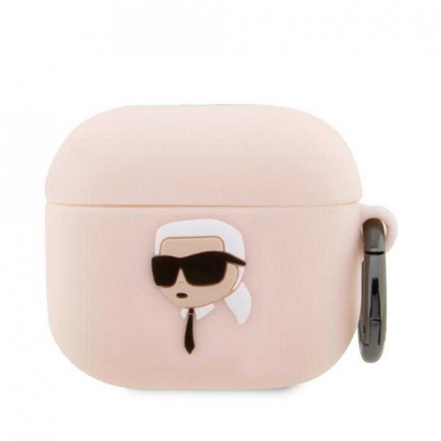 Ausinės Karl Lagerfeld Dėklas Karl Lagerfeld KLA3RUNIKP Apple AirPods 3 cover rožinė/pink silikoninis Karl Head 3D – 2