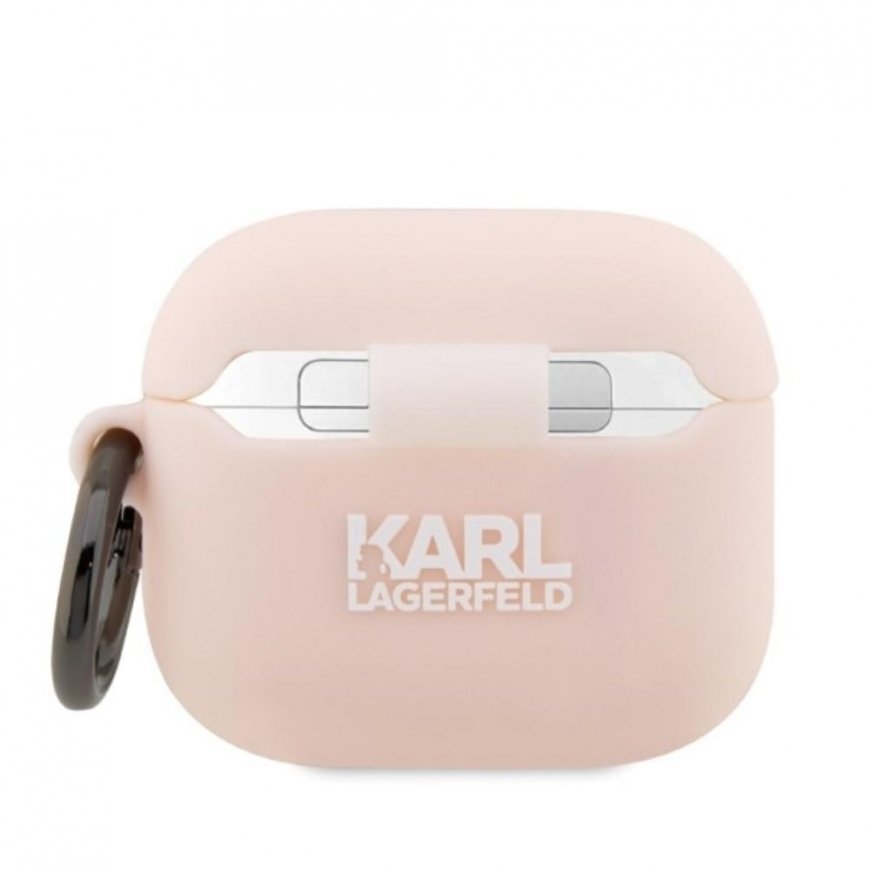 Ausinės Karl Lagerfeld Dėklas Karl Lagerfeld KLA3RUNIKP Apple AirPods 3 cover rožinė/pink silikoninis Karl Head 3D – 3