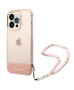 Guess case for iPhone 14 Pro 6.1" GUHCP14LHGCOHP pink hardcase Translucent Pearl Strap
