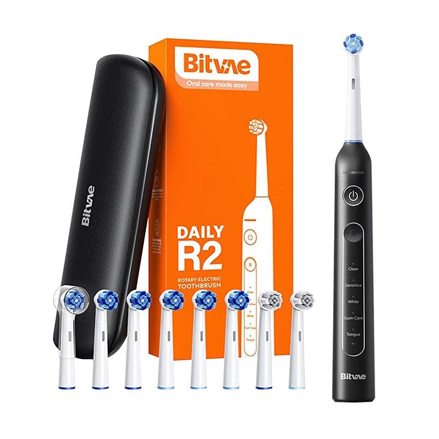Rotary toothbrush with tips set and travel case Bitvae R2 (black)