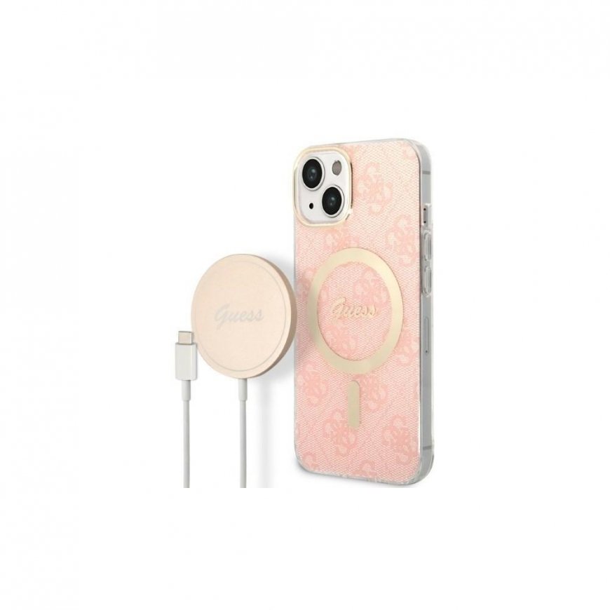 Guess set Case + Charger iPhone 14 6.1" GUBPP14LH4EACSP pink BP Magsafe case + charger 4G