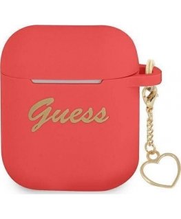 Guess Headphone Protective Case, Silicone Charm Heart for AirPods, Red