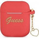 Guess Headphone Protective Case, Silicone Charm Heart for AirPods, Red