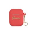 Ausinės Guess apsauginis dėklas, silikoninis žavesio širdis, skirtas AirPods, raudonas Ausinės Guess apsauginis dėklas, silikoninis žavesio širdis, skirtas AirPods, raudonas