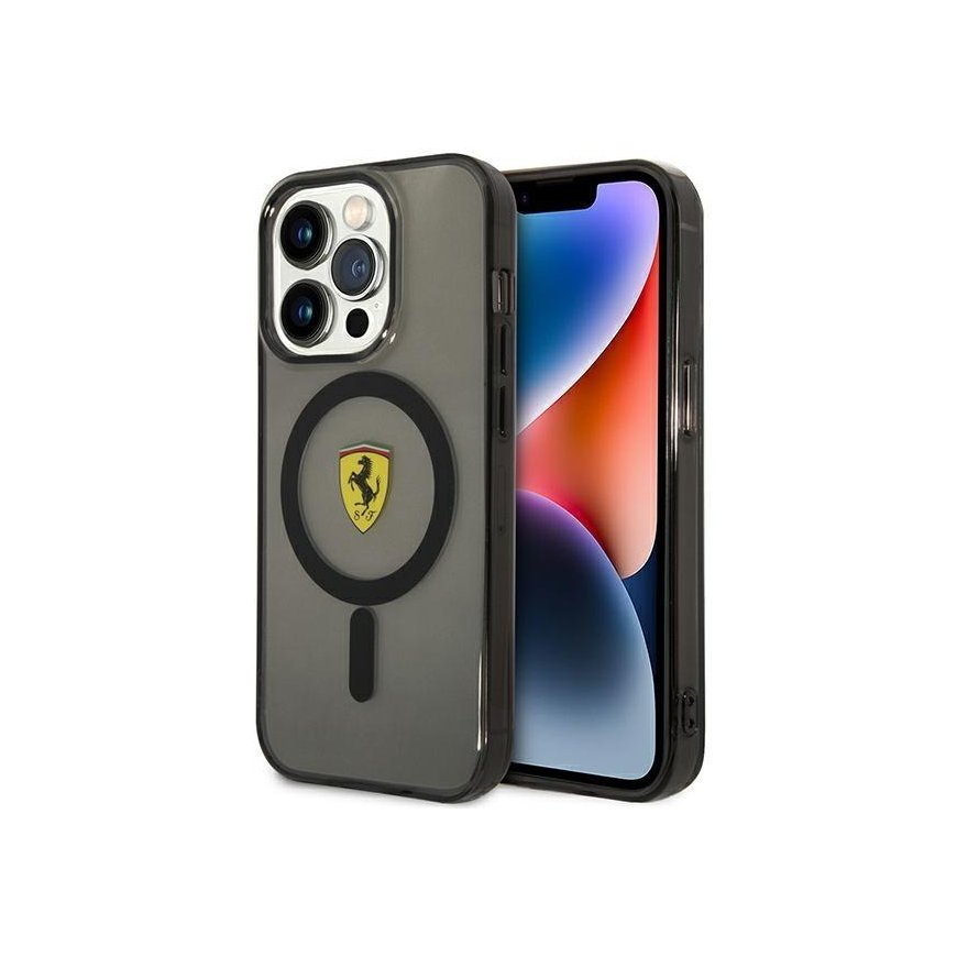Dėklas Ferrari case for iPhone 14 Pro 6,1" FEHMP14LURKK juodas hardcase Magsafe Translucent
