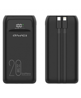 Powerbank Awei PowerBank P169K 20000mAh 22.5W black/black screen + PD/Lightning cables