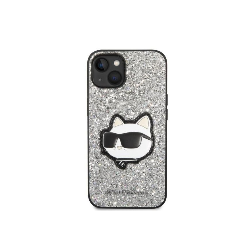 Karl Lagerfeld Case for iPhone 14 Plus 6.7" KLHCP14MG2CPS Silver Hard Case Glitter Choupette Patch – 3
