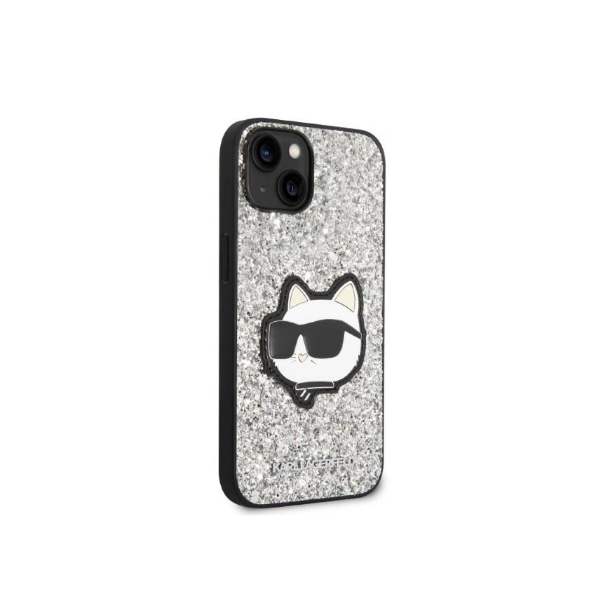 Karl Lagerfeld dėklas, skirtas iPhone 14 Plus 6,7" KLHCP14MG2CPS sidabrinis kietas dėklas Glitter Choupette Patch – 4
