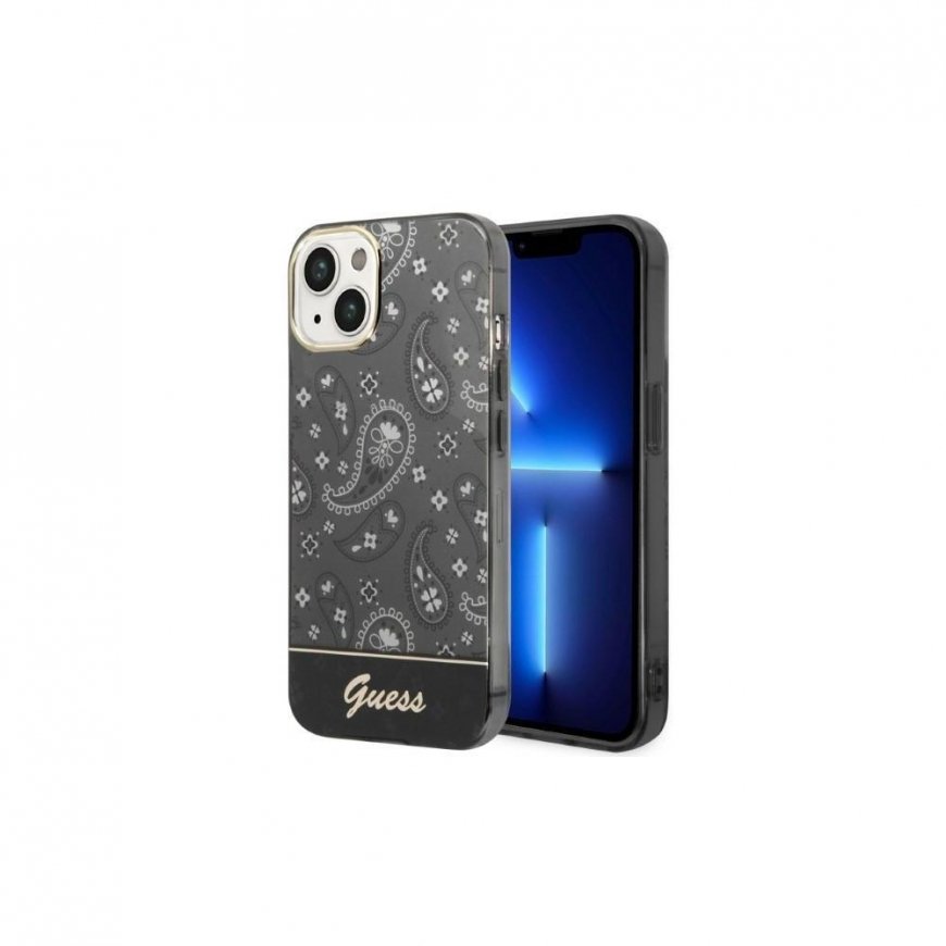 Guess dėklas iPhone 14 Plus 6,7" GUHCP14MHGBNHK juodas HC Electro Cam Paisley – 2