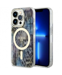 Case Guess GUHMP14XHLEOPWB iPhone 14 Pro Max 6.7" blue|blue hardcase Leopard MagSafe