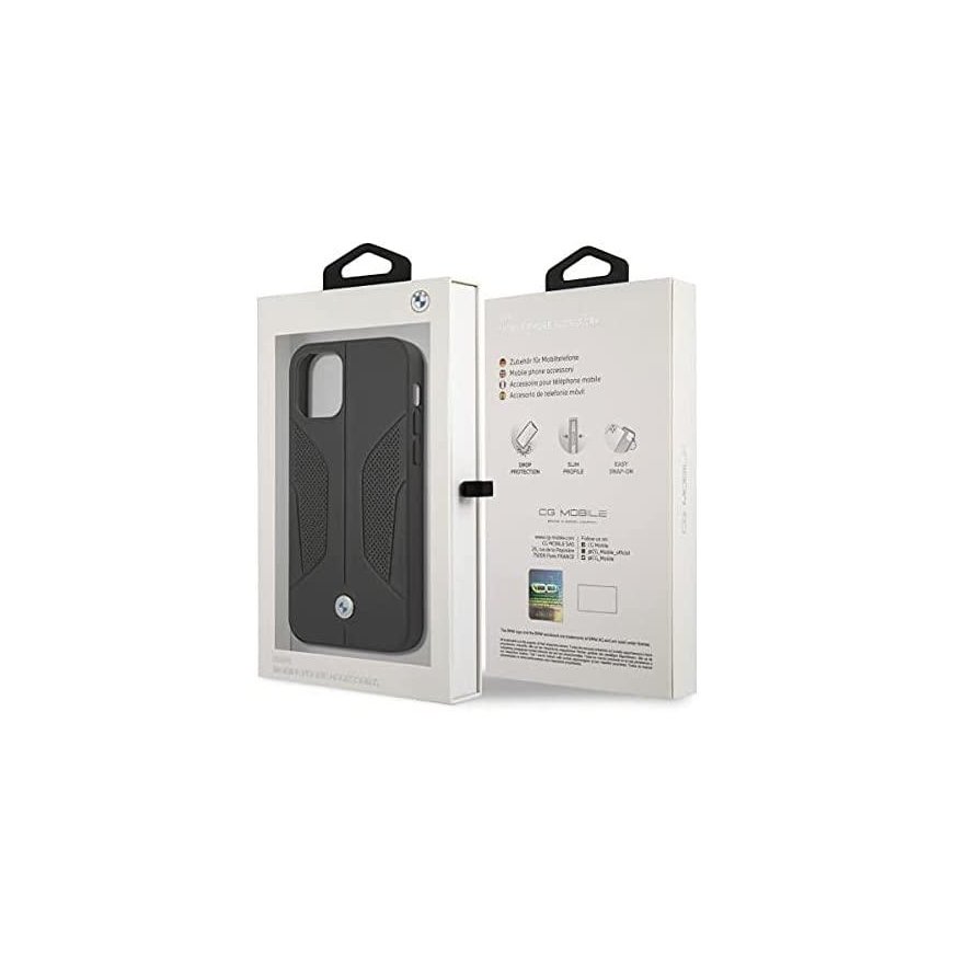 Dėklas BMW BMHCP12MRSCSK iPhone 12/12 Pro 6,1" juoda/juodas kietas dėklas, odiniai perforuoti šonai – 3