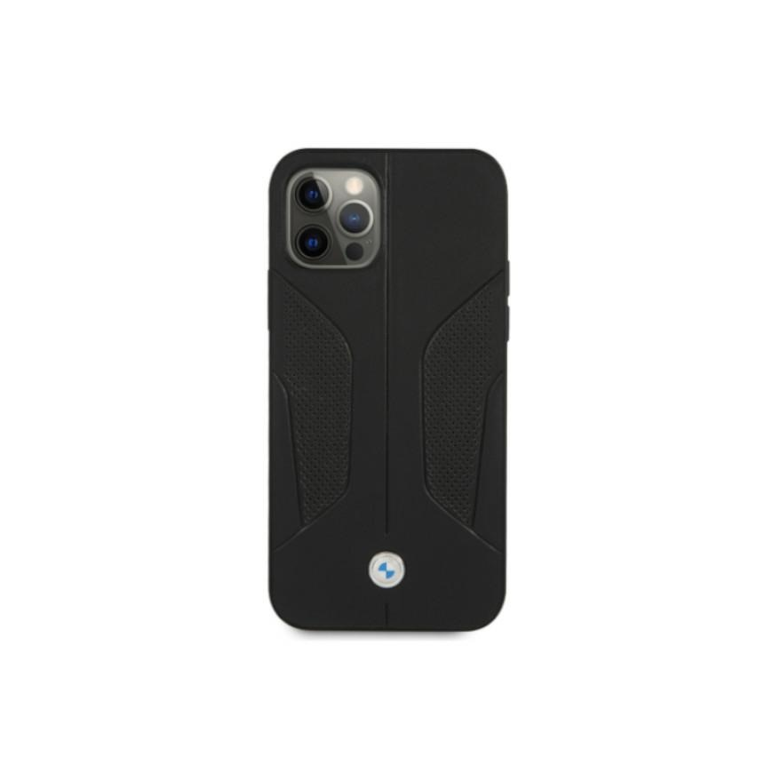 Dėklas BMW BMHCP12MRSCSK iPhone 12/12 Pro 6,1" juoda/juodas kietas dėklas, odiniai perforuoti šonai – 5