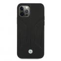 Dėklas BMW BMHCP12MRSCSK iPhone 12/12 Pro 6,1" juoda/juodas kietas dėklas, odiniai perforuoti šonai Dėklas BMW BMHCP12MRSCSK iPhone 12/12 Pro 6,1" juoda/juodas kietas dėklas, odiniai perforuoti šonai