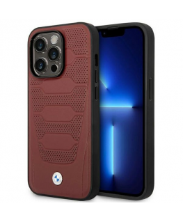 Dėklas BMW BMHMP14L22RPSR iPhone 14 Pro 6,1" bordo spalvos/burgundy Leather Seats Pattern MagSafe