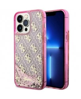 Guess case for iPhone 14 Pro 6.1" GUHCP14LLC4PSGP pink hard case Liquid Glitter 4G Translucent