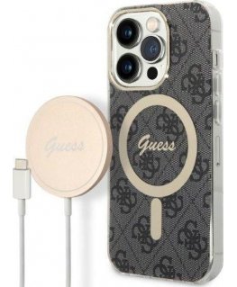 Guess rinkinys Case + Charger, skirtas iPhone 14 Pro 6.1" GUBPP14LH4EACSK Juodas BP Magsafe Dėklas + 4G pakrovėjas
