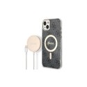 Guess rinkinys Case + Charger, skirtas iPhone 14 Pro 6.1" GUBPP14LH4EACSK Juodas BP Magsafe Dėklas + 4G pakrovėjas