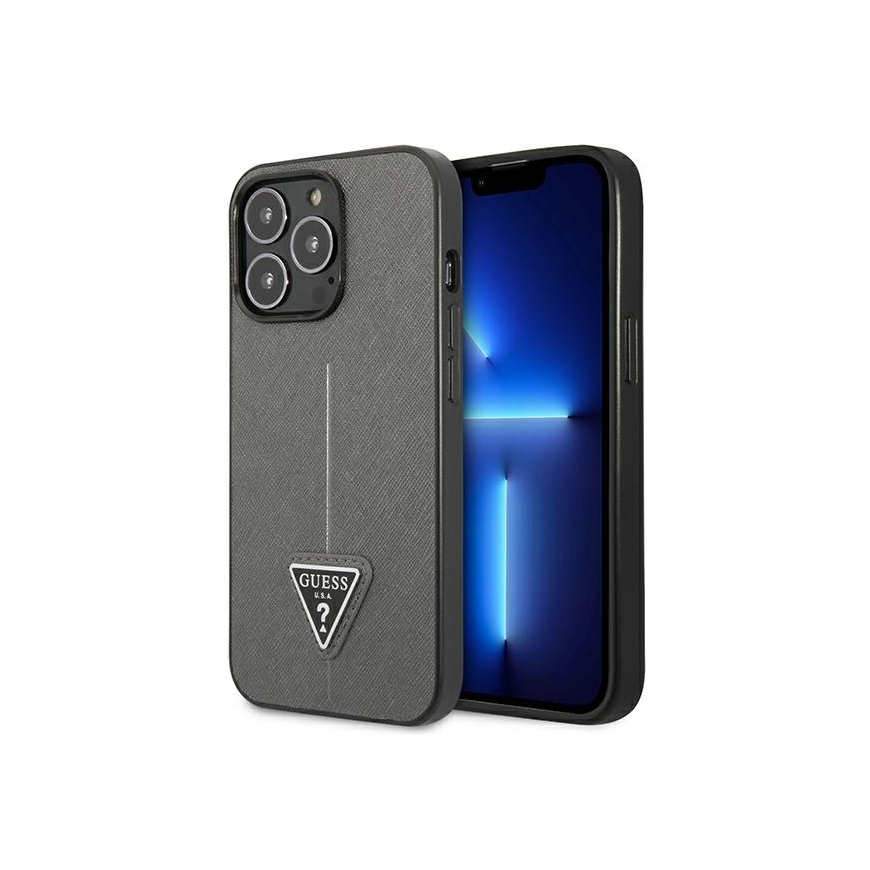 Guess dėklas skirtas iPhone 14 Pro Max 6.7" GUHCP14XPSATLG sidabrinis HC Saffiano PU trikampis – 5