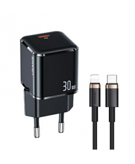 USAMS Ład. network 1xUSB-C T45 30W PD3.0 Fast Charging + cable U63 USB-C|Lightning black|black UXTZH01 (USAMS-UX)