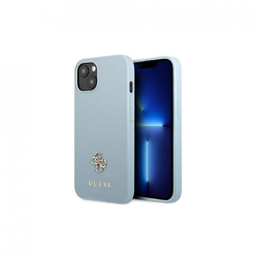 Guess dėklas iPhone 13 Mini 5,4" GUHCP13SPS4MB mėlynas kietas dėklas Saffiano 4G mažas metalinis logotipas – 2