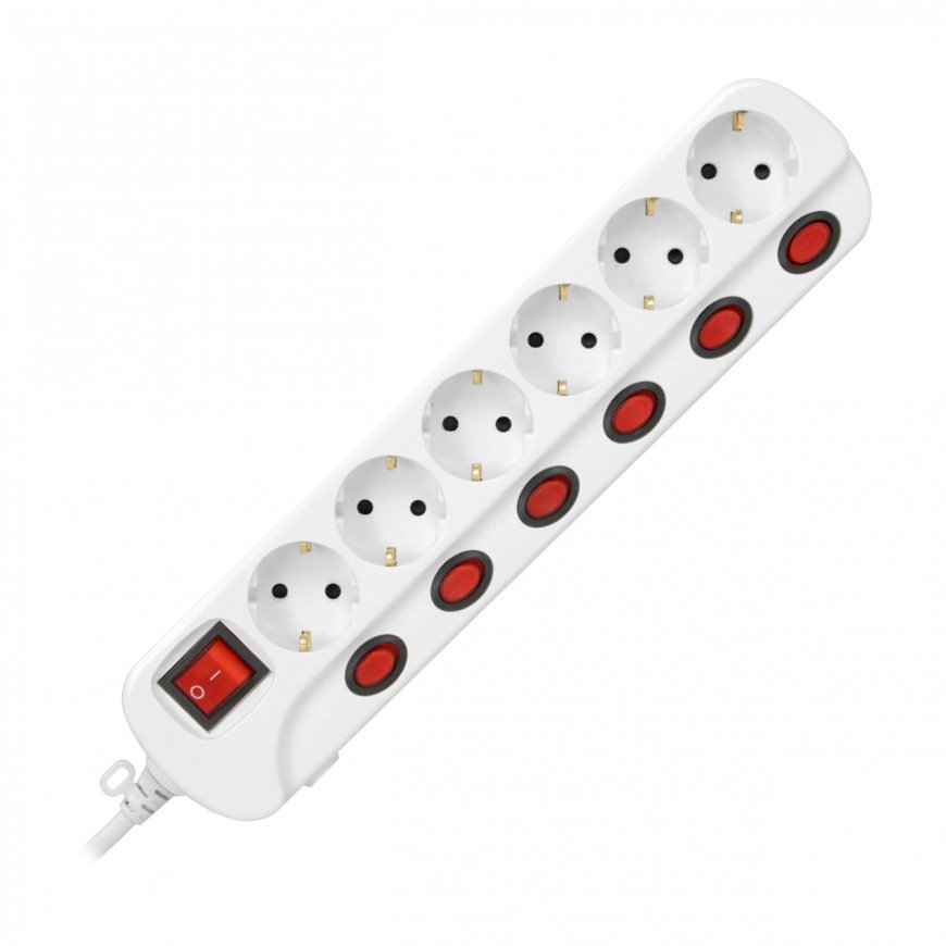 Orno Maitinimo juostelė "Multiswitch", 6 lizdai 2P + Z (schuko), 3x1,5mm?Kabelis, ilgis 1,5m, su šviečiančiais jungikliais: pagr – 5