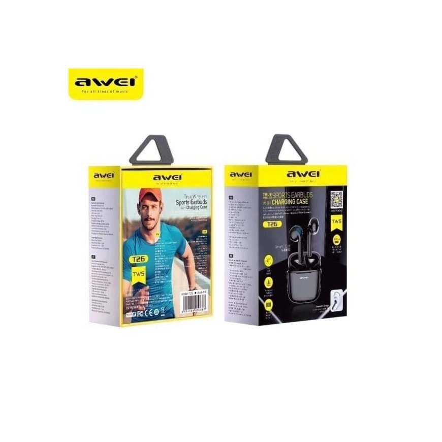 Awei Bluetooth 5.0 T26 TWS ausinės + prijungimo stotelė juoda – 4