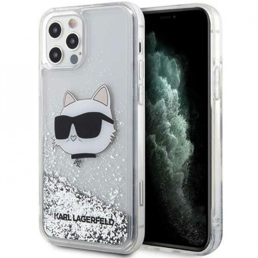 Karl Lagerfeld dėklas, skirtas iPhone 12 / 12 Pro 6,1" KLHCP12MLNCHCS sidabrinis HC Liquid Glitter NFT Choupette galvutė