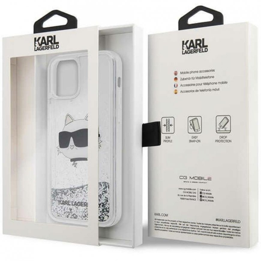 Karl Lagerfeld dėklas, skirtas iPhone 12 / 12 Pro 6,1" KLHCP12MLNCHCS sidabrinis HC Liquid Glitter NFT Choupette galvutė – 3